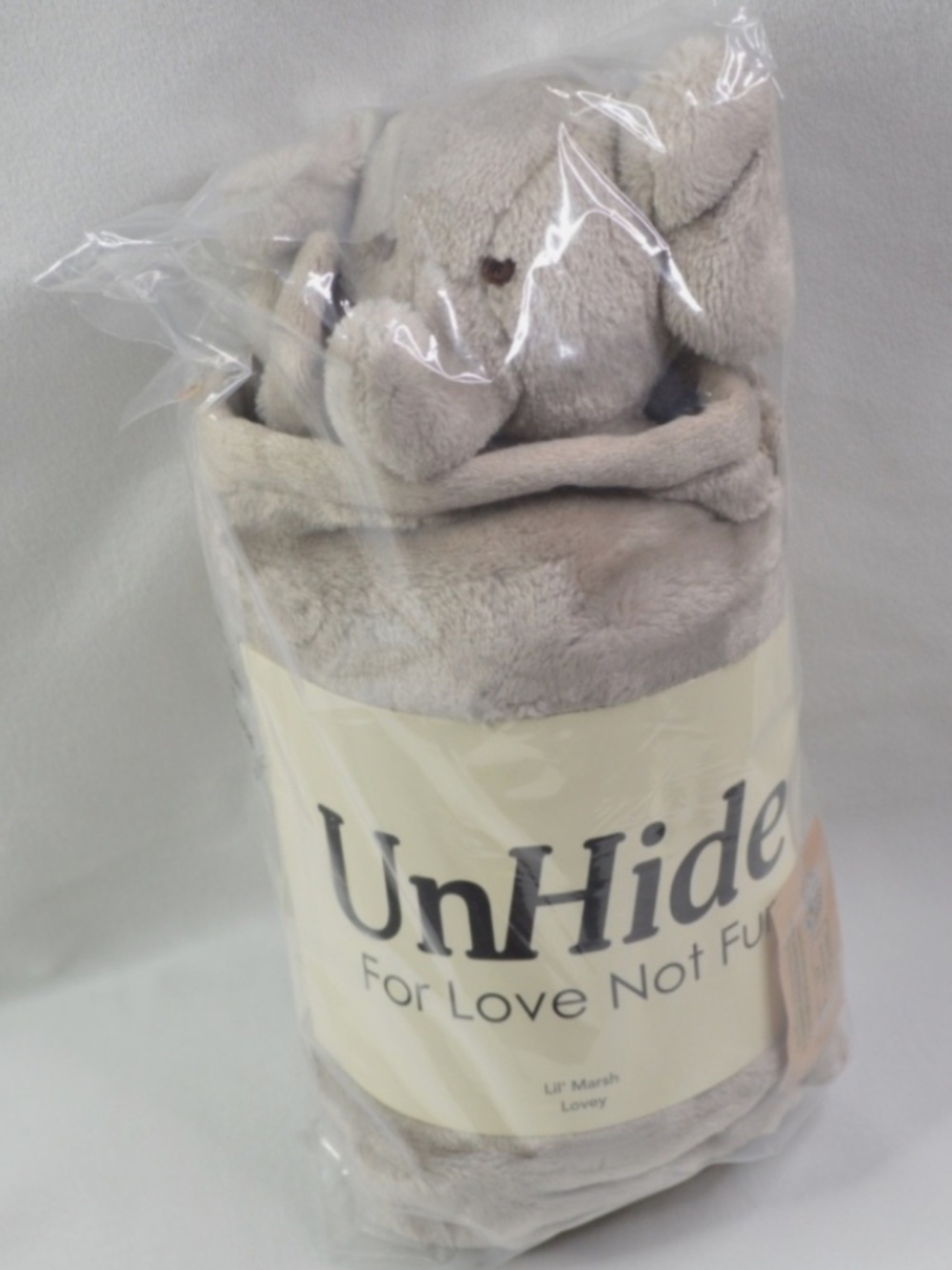 UnHide Lil’ Marsh Lovey Baby Blanket - Greige Elephant- 20x20 - Retails for $49
